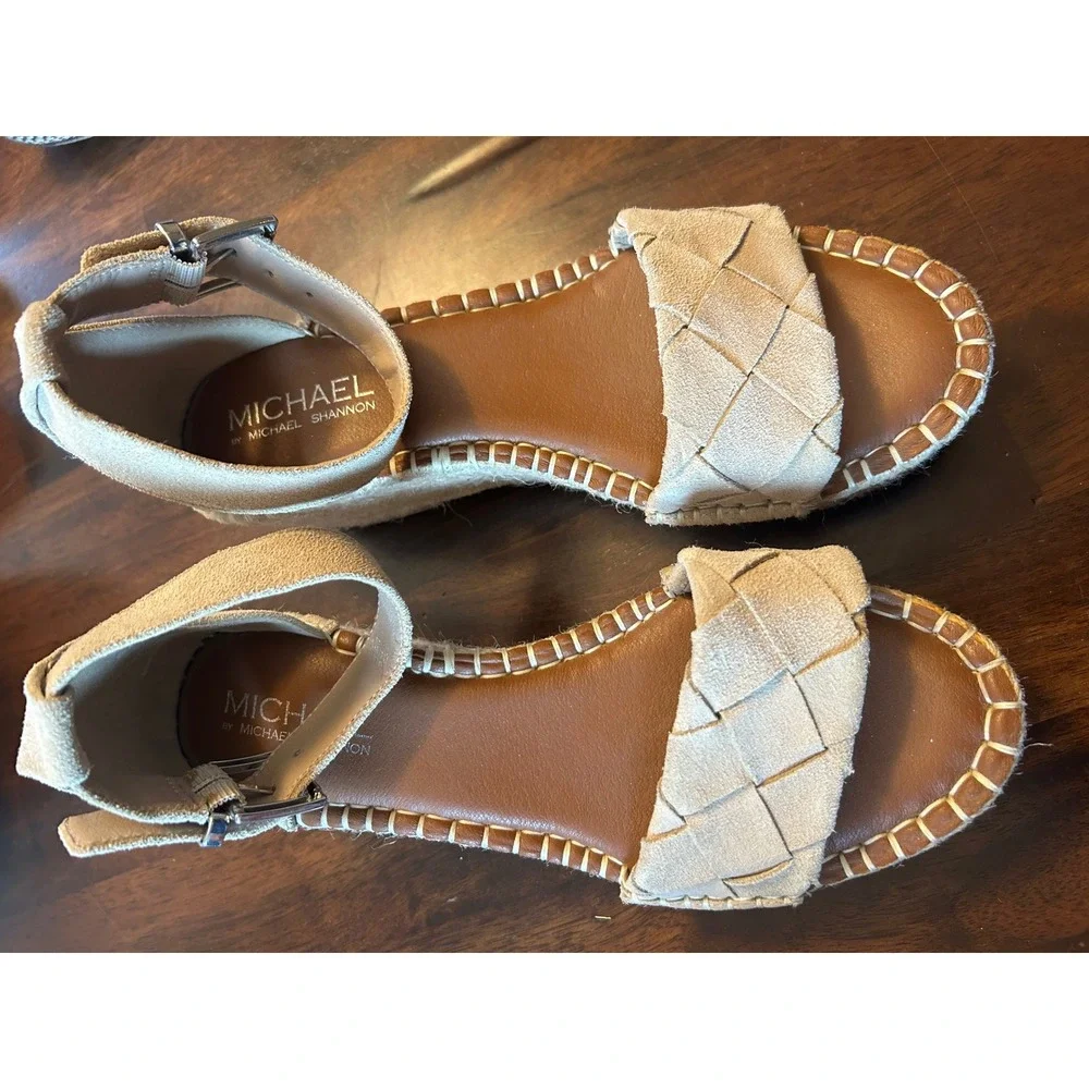 Michael by Michael Shannon‎ Tan Woven Espadrille Wedge Platform Sandals Mens 7